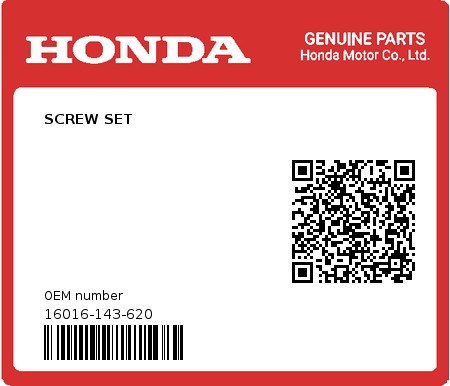 Product image: Honda - 16016-143-620 - SCREW SET  0
