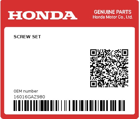 Product image: Honda - 16016GAZ980 - SCREW SET  0