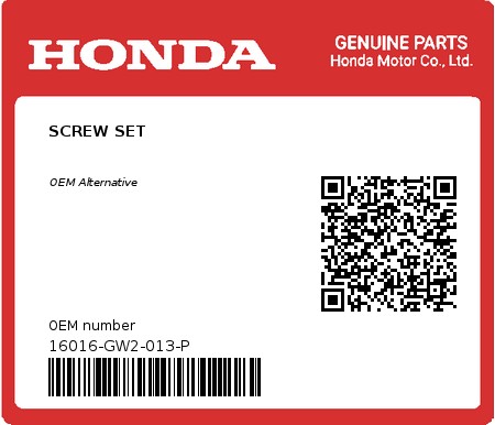 Product image: Honda - 16016-GW2-013-P - SCREW SET  0