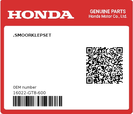 Product image: Honda - 16022-GT8-600 - .SMOORKLEPSET  0