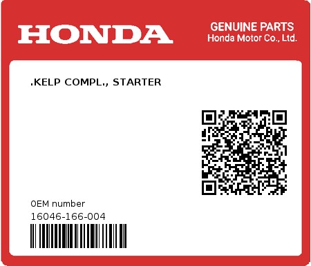 Product image: Honda - 16046-166-004 - .KELP COMPL., STARTER  0