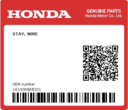 Product image: Honda - 16169MJMD01 - STAY, WIRE  0