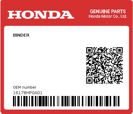 Product image: Honda - 16178HP0A01 - BINDER  0