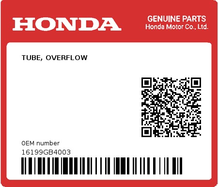 Product image: Honda - 16199GB4003 - TUBE, OVERFLOW  0