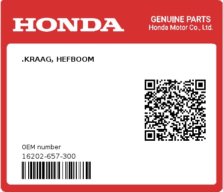 Product image: Honda - 16202-657-300 - .KRAAG, HEFBOOM  0