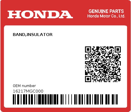 Product image: Honda - 16217MGC000 - BAND,INSULATOR  0