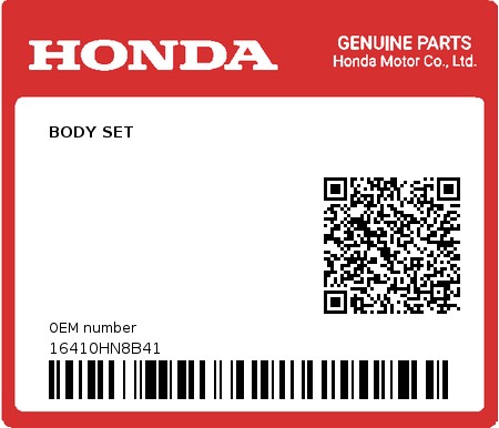 Product image: Honda - 16410HN8B41 - BODY SET  0