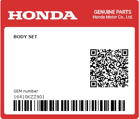 Product image: Honda - 16410KZZ901 - BODY SET  0