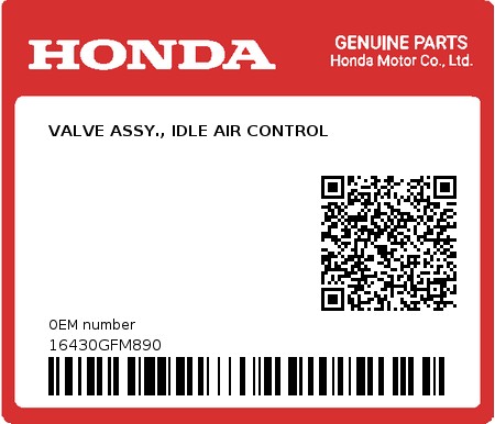 Product image: Honda - 16430GFM890 - VALVE ASSY., IDLE AIR CONTROL  0