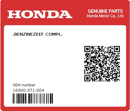 Product image: Honda - 16900-371-004 - .BENZINEZEEF COMPL.  0