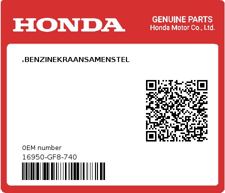 Product image: Honda - 16950-GF8-740 - .BENZINEKRAANSAMENSTEL  0