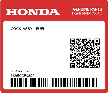 Product image: Honda - 16950GFK890 - COCK ASSY., FUEL  0