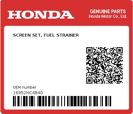 Product image: Honda - 16952HC4840 - SCREEN SET, FUEL STRAINER  0