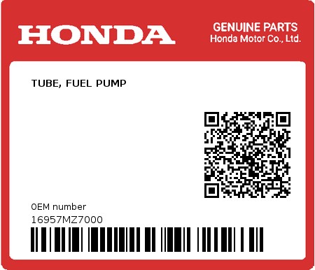 Product image: Honda - 16957MZ7000 - TUBE, FUEL PUMP  0
