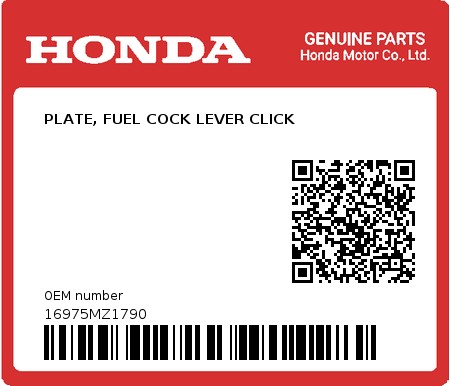 Product image: Honda - 16975MZ1790 - PLATE, FUEL COCK LEVER CLICK  0