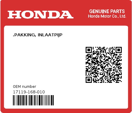 Product image: Honda - 17119-168-010 - .PAKKING, INLAATPIJP  0