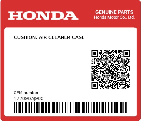 Product image: Honda - 17209GAJ900 - CUSHION, AIR CLEANER CASE  0