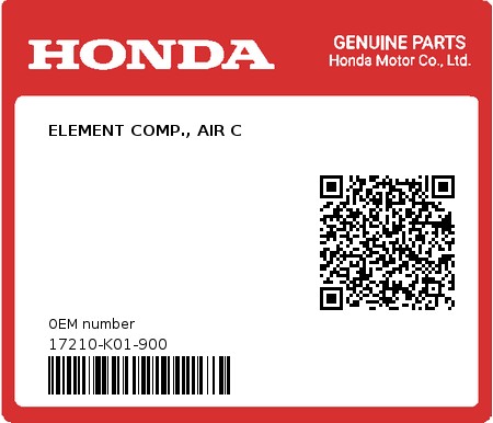 Product image: Honda - 17210-K01-900 - ELEMENT COMP., AIR C  0