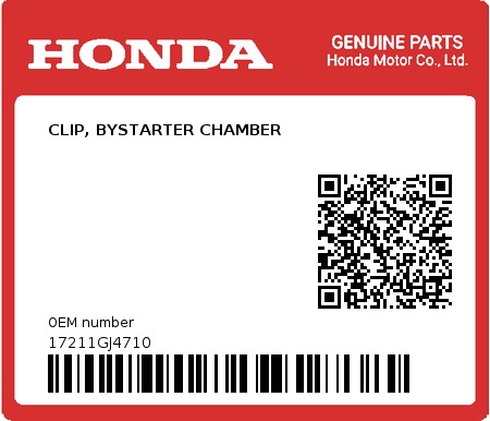 Product image: Honda - 17211GJ4710 - CLIP, BYSTARTER CHAMBER  0