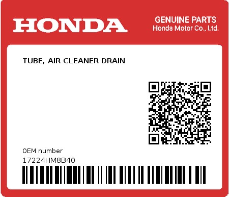 Product image: Honda - 17224HM8B40 - TUBE, AIR CLEANER DRAIN  0