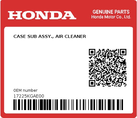 Product image: Honda - 17225KGAE00 - CASE SUB ASSY., AIR CLEANER  0