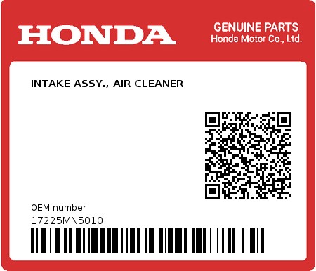 Product image: Honda - 17225MN5010 - INTAKE ASSY., AIR CLEANER  0