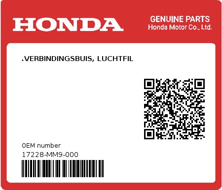 Product image: Honda - 17228-MM9-000 - .VERBINDINGSBUIS, LUCHTFIL  0