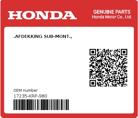 Product image: Honda - 17235-KRP-980 - .AFDEKKING SUB-MONT.,  0