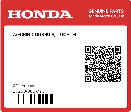 Product image: Honda - 17253-086-721 - .VERBINDINGSBUIS, LUCHTFIL  0