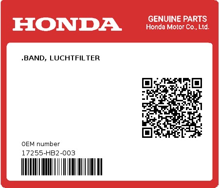 Product image: Honda - 17255-HB2-003 - .BAND, LUCHTFILTER  0