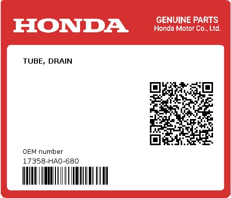 Product image: Honda - 17358-HA0-680 - TUBE, DRAIN  0