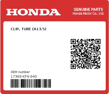 Product image: Honda - 17369-KF9-940 - CLIP, TUBE (A13.5)  0