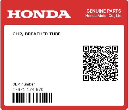 Product image: Honda - 17371-174-670 - CLIP, BREATHER TUBE  0