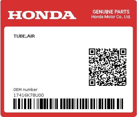 Product image: Honda - 17416K78U00 - TUBE,AIR  0
