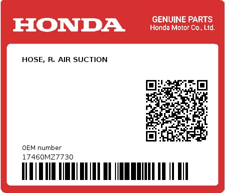 Product image: Honda - 17460MZ7730 - HOSE, R. AIR SUCTION  0