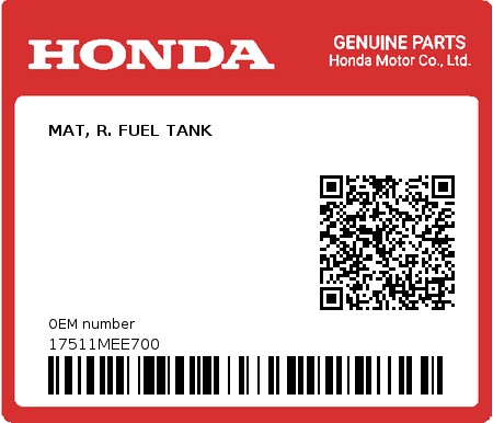 Product image: Honda - 17511MEE700 - MAT, R. FUEL TANK  0
