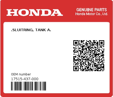 Product image: Honda - 17515-437-000 - .SLUITRING, TANK A.  0