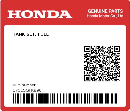 Product image: Honda - 17515GFK890 - TANK SET, FUEL  0