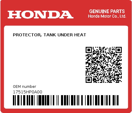 Product image: Honda - 17515HP0A00 - PROTECTOR, TANK UNDER HEAT  0