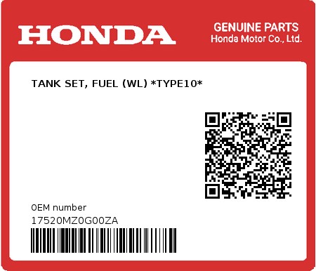 Product image: Honda - 17520MZ0G00ZA - TANK SET, FUEL (WL) *TYPE10*  0