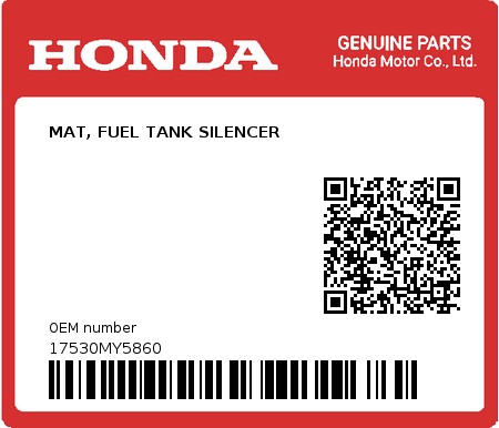Product image: Honda - 17530MY5860 - MAT, FUEL TANK SILENCER  0