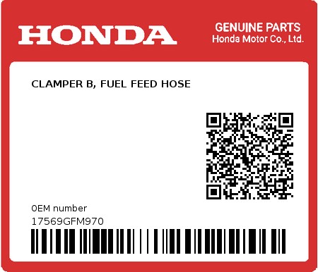 Product image: Honda - 17569GFM970 - CLAMPER B, FUEL FEED HOSE  0