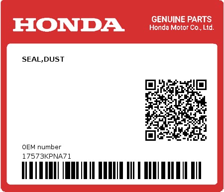 Product image: Honda - 17573KPNA71 - SEAL,DUST  0