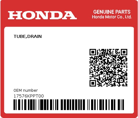Product image: Honda - 17576KPPT00 - TUBE,DRAIN  0