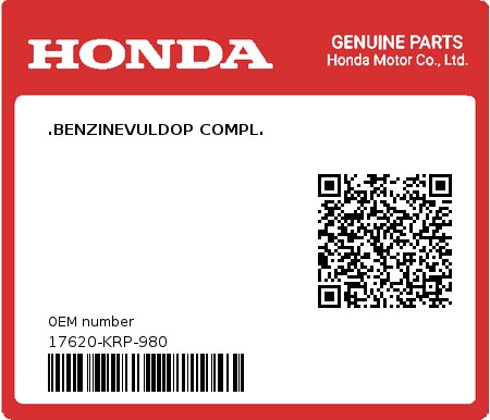 Product image: Honda - 17620-KRP-980 - .BENZINEVULDOP COMPL.  0