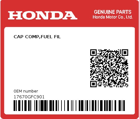 Product image: Honda - 17670GFC901 - CAP COMP,FUEL FIL  0