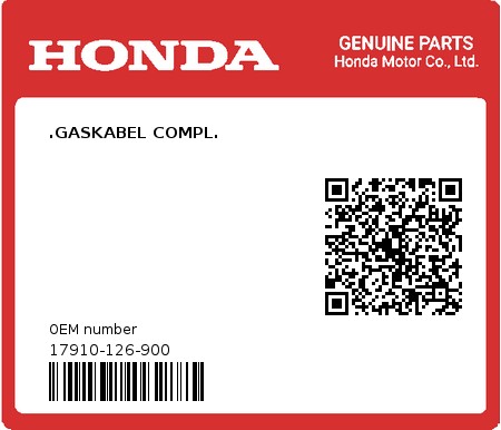 Product image: Honda - 17910-126-900 - .GASKABEL COMPL.  0