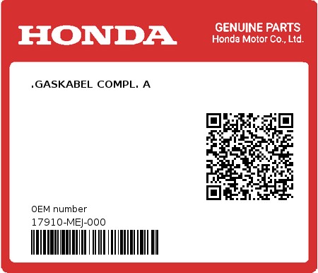 Product image: Honda - 17910-MEJ-000 - .GASKABEL COMPL. A  0