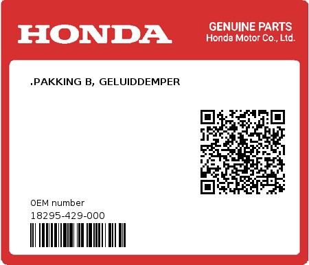 Product image: Honda - 18295-429-000 - .PAKKING B, GELUIDDEMPER  0