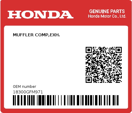 Product image: Honda - 18300GFM971 - MUFFLER COMP,EXH.  0